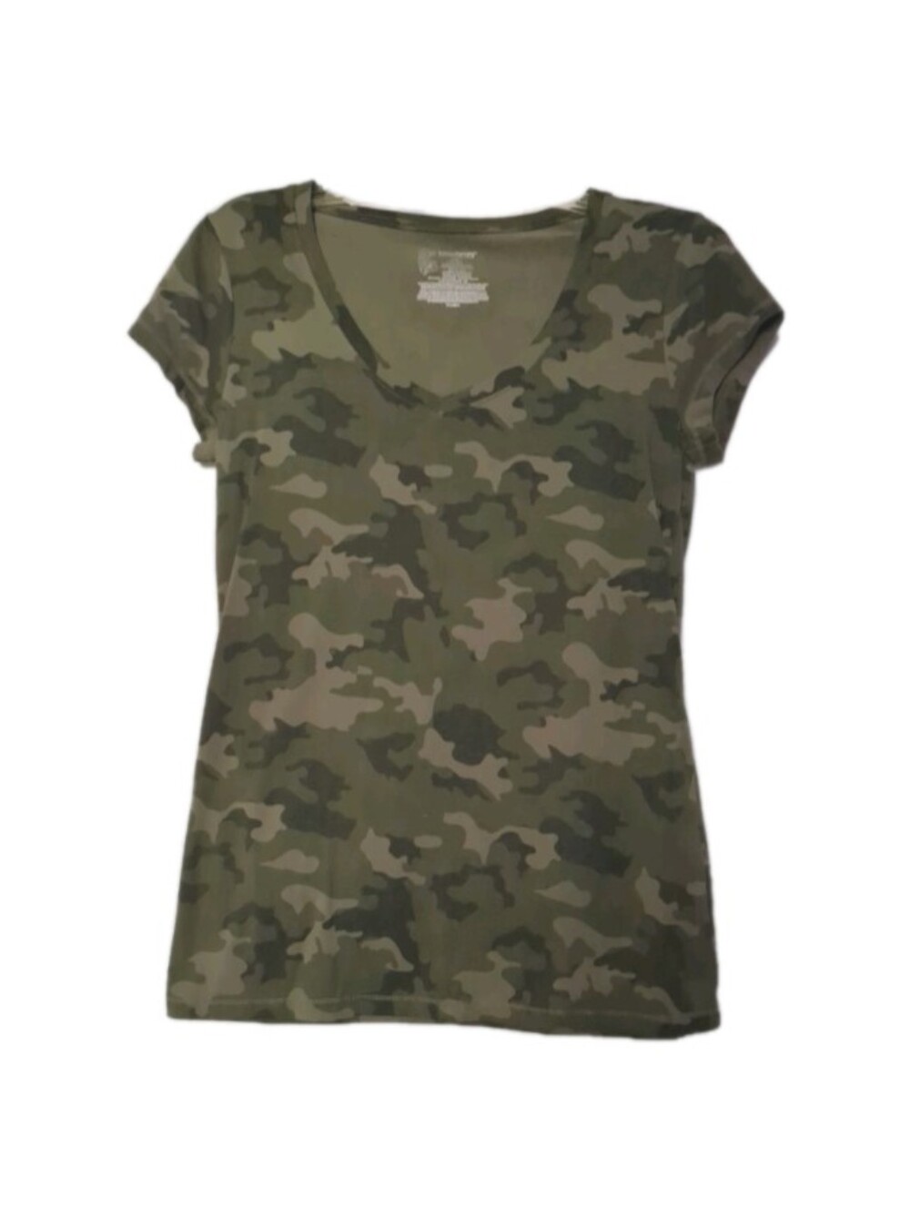 No Boundaries Juniors Size L Army Green Camoflage Tee Shirt Tagless V-neck